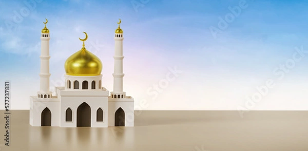 Fototapeta Ramadan Kareem. Eid Mubarak background for web banner. Mosque. Arabic mescit. 3d render image.  
