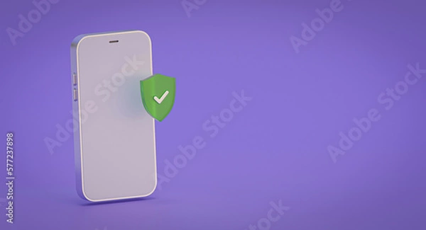 Fototapeta Mobile phone screen. Smartphone online business protection. Digital technology. 3d render illustration
