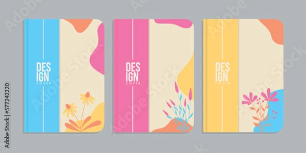 Fototapeta set of book cover designs with hand drawn floral decorations. abstract botanical background. size A4 For notebooks, planners, invitation, brochures, books, catalogs