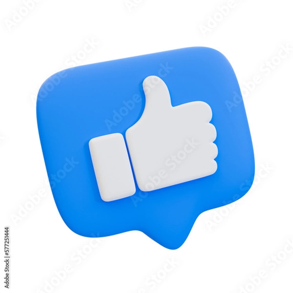 Fototapeta 3d minimal thumbs up icon with a message box. like icon. Social media sign. 3d illustration.