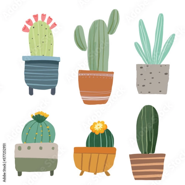 Obraz Cacti and House Plant Element Illustration
