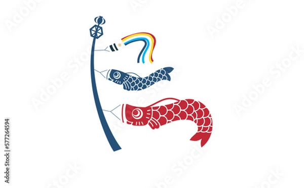 Obraz 風になびく鯉のぼりのイラスト