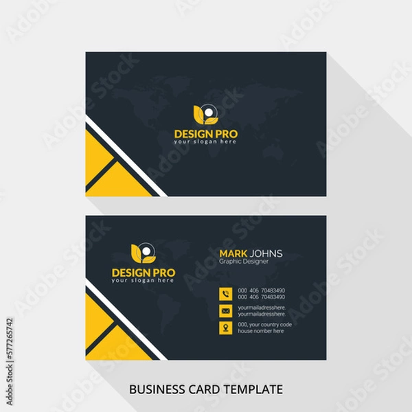 Fototapeta Visiting Card Template. Stationery design, Flat style vector illustration, Black and yellow colors,
Modern creative and clean business card Design template, Modern and creative business card template.