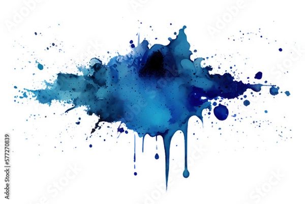 Obraz Watercolor blue paint splatter splash on transparent background. Generative ai.