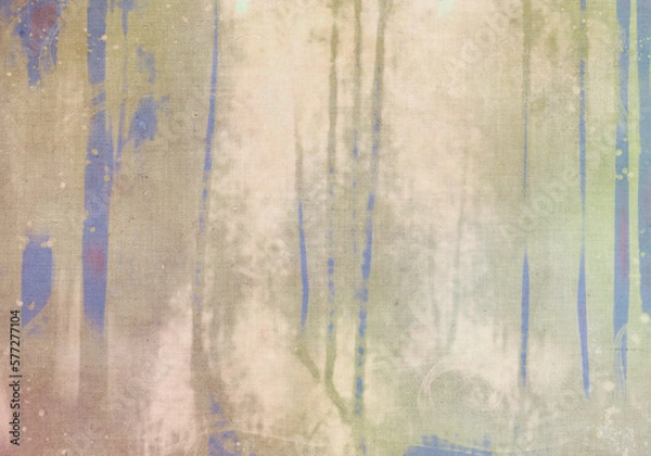 Fototapeta 古い布の質感の光射す明るい森のイラスト・グレイッシュブルー
