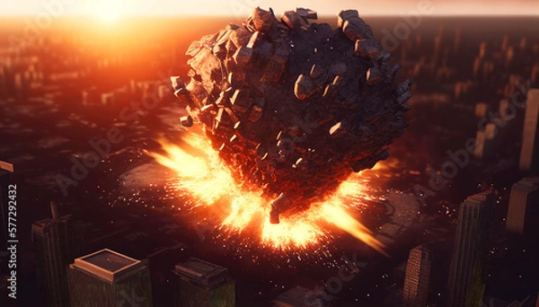 Fototapeta Catastrophic Impact - Asteroid Devastates City