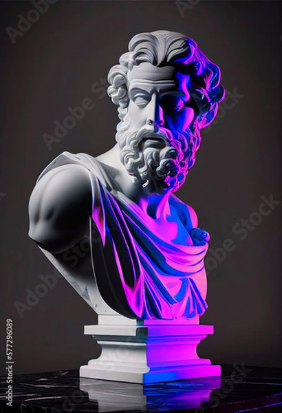 Obraz Greek Philosopher Sculpture with neon lights. Generative ai