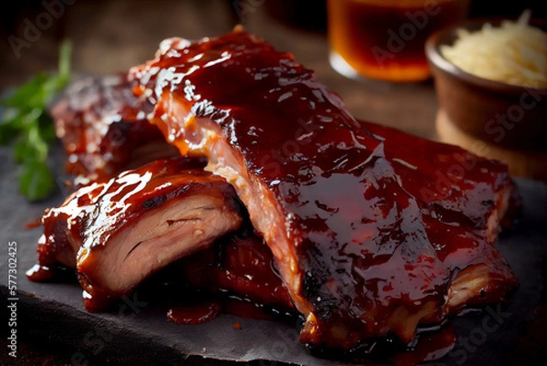 Fototapeta grilled pork ribs  BBQ ribs AI-generated art, Generative AI, illustration