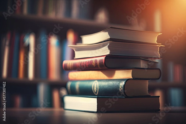 Fototapeta Books in the Library. Illustration AI Generative