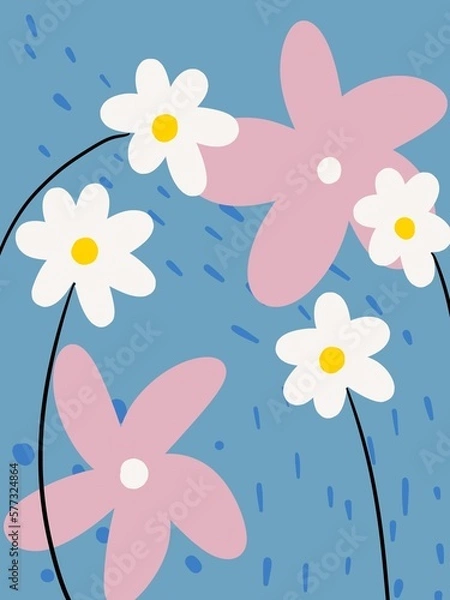 Obraz Flowers cute colored illustration, blue background