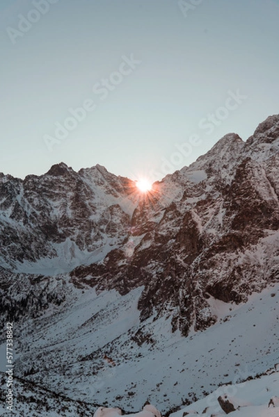 Fototapeta sunrise in the winter mountains