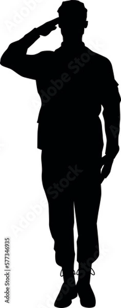 Fototapeta Male Soldier full body silhouette saluting ceremonial greeting army isolated on white background vector