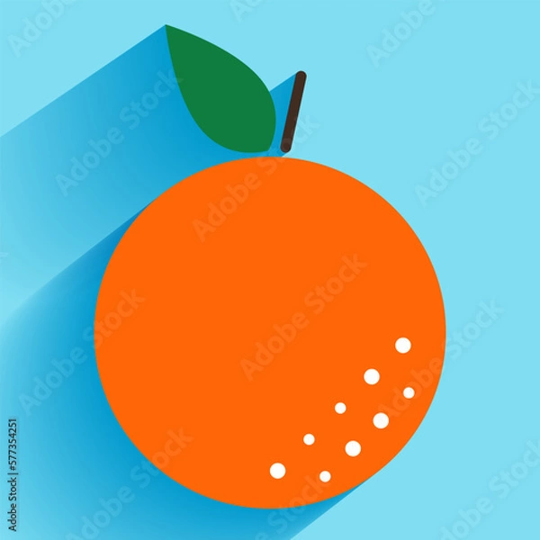 Fototapeta Orange in flat style. Fruit with long shadow. Isolated icon. Sunny day. Vector illustration.