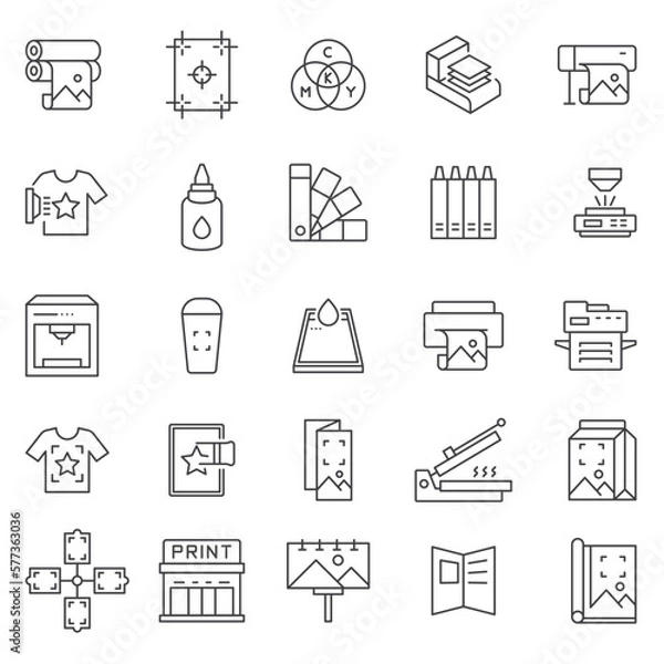 Fototapeta Printing, icon set. Digital and offset, linear icons. Line with editable stroke
