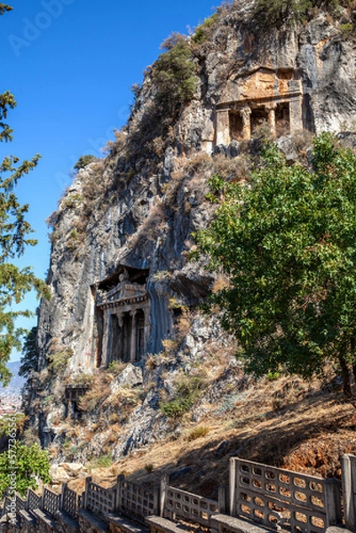 Obraz Rock king tombs, symbols of Fethiye city, Amyntas Rock Tombs, Mugla, Turkey.