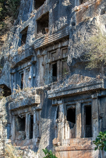 Obraz Rock king tombs, symbols of Fethiye city, Amyntas Rock Tombs, Mugla, Turkey.