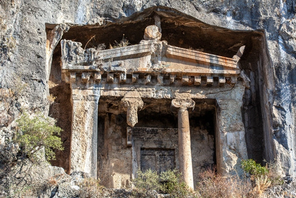 Obraz Rock king tombs, symbols of Fethiye city, Amyntas Rock Tombs, Mugla, Turkey.