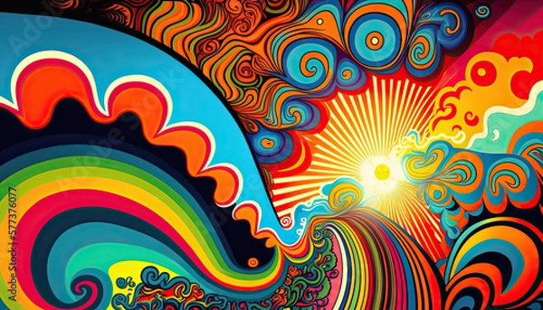 Fototapeta Psychedelic vintage background, Generative AI