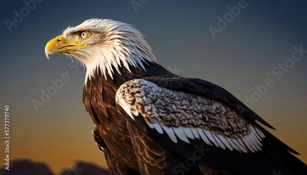 Obraz american bald eagle, Eagle side view, golden hour