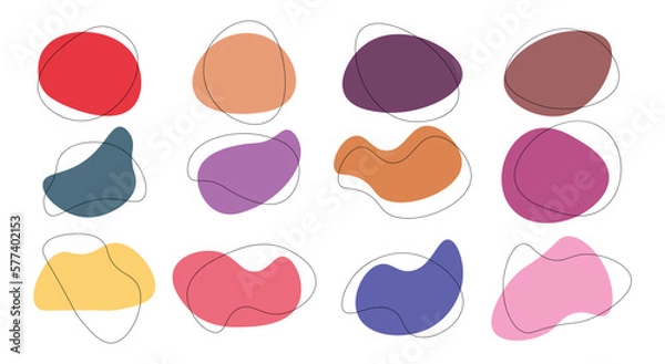 Fototapeta Modern abstract fluid geometric shapes set trendy colors, blob elements with curvy line, Simple irregular dynamic forms, smooth drops, Flat vector illustrations isolated on white background