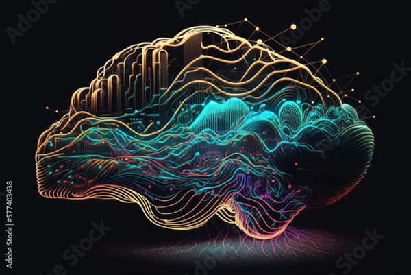 Fototapeta network of neon digital data brain waves made by generative ai