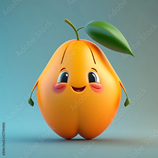 Fototapeta 3D Cartoon Mango Fruit Character with Smiling Expression generative ai