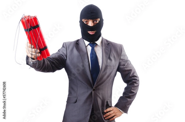 Fototapeta Terrorist with dynamite isolated on white