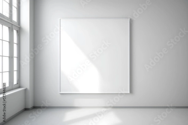 Fototapeta Blank Canvas on a White Wall created with Generative AI technology
