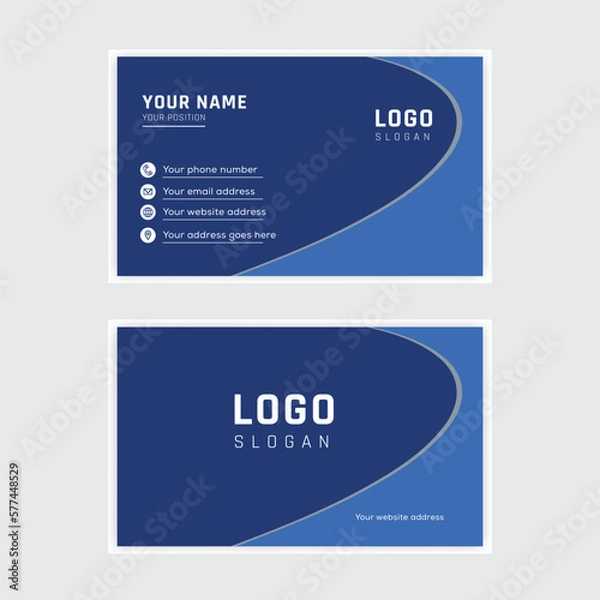 Fototapeta Elegant blue color business card template - simple and clean business card design. modern business card in blue color. Front and back side. Vector illustration design, Horizontal layout, Print ready.