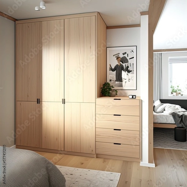 Obraz A room with a wooden cupboard.