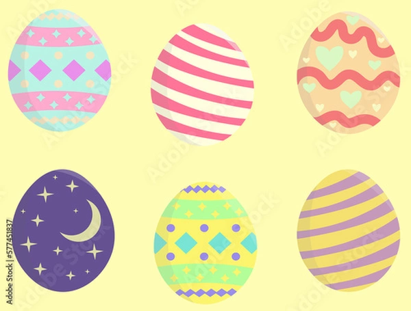 Fototapeta set of easter decorated eggs on yellow background