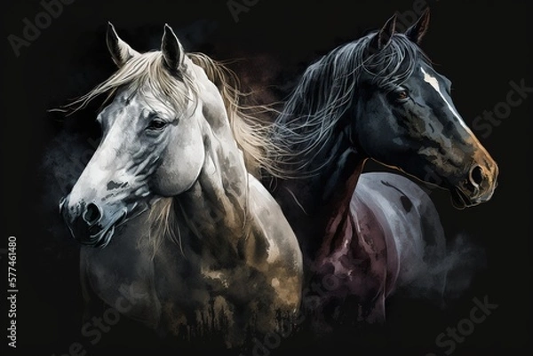 Obraz Black and white horses