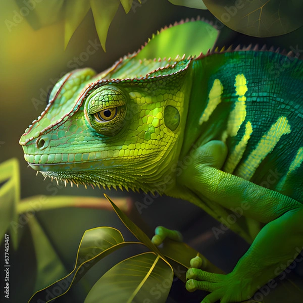 Fototapeta green chameleon on a branch