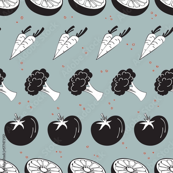 Obraz Cartoon Vegetable Healthy Ingredients Seamless Pattern
