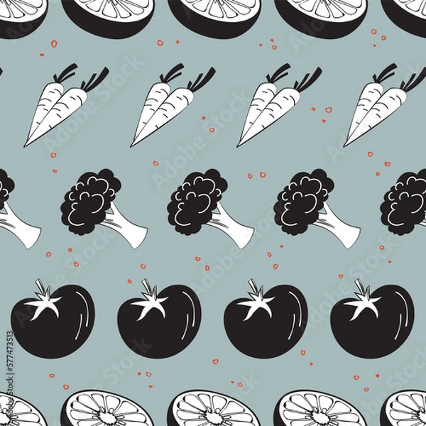 Obraz Cartoon Vegetable Healthy Ingredients Seamless Pattern