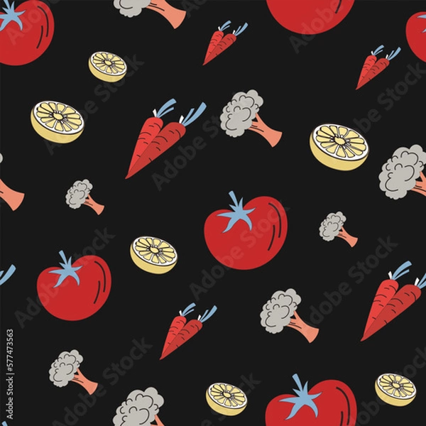 Obraz Colorful Black Vegetable Healthy Ingredients Seamless Pattern