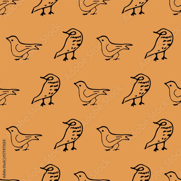 Obraz Cute Orange Cartoon Birds Seamless Pattern