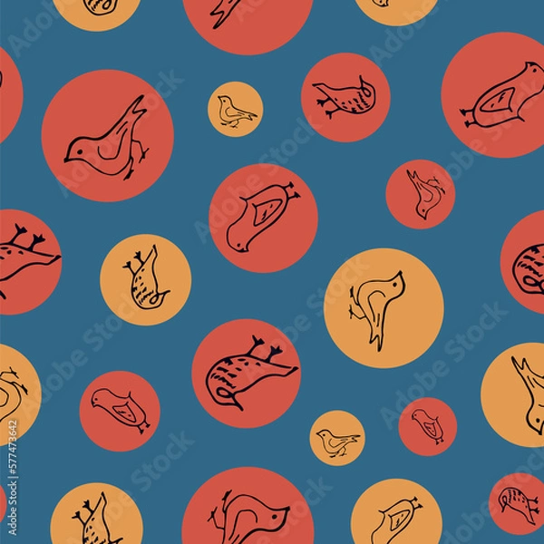 Obraz Fun Colorful Circles Cartoon Birds Seamless Pattern