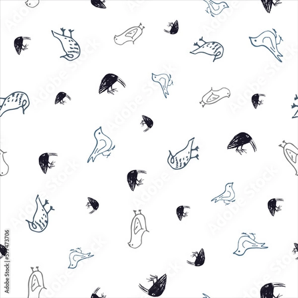 Obraz Muted Colors Cartoon Birds Seamless Pattern