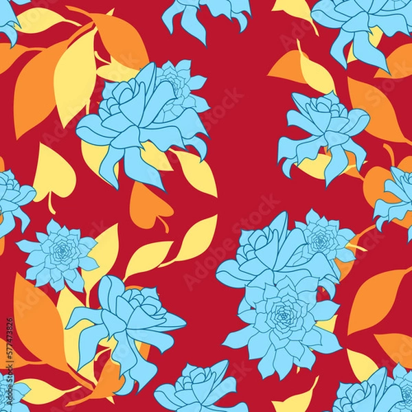 Obraz Red Blue Scattered Flowers Seamless Pattern