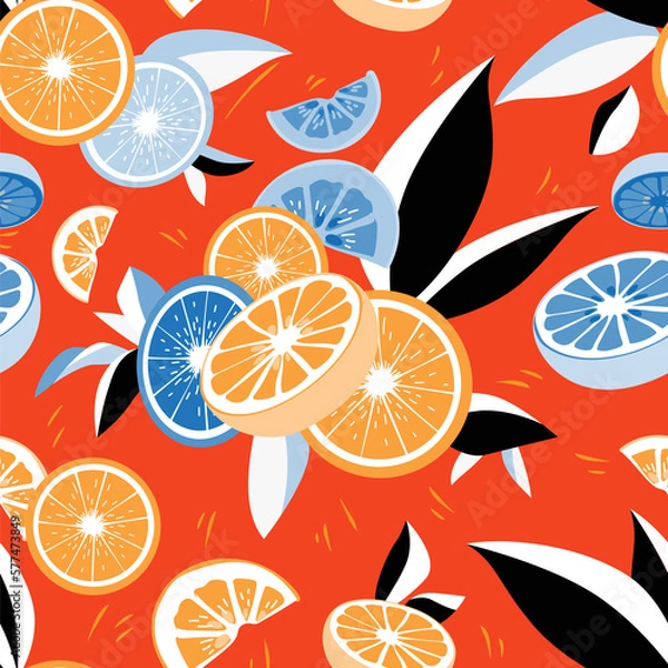 Obraz Red Citrus Fruits Explosion Seamless Pattern