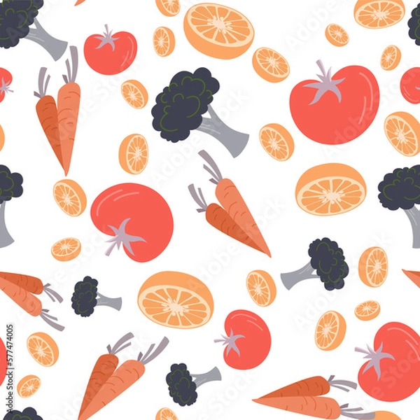 Obraz White Muted Vegetable Healthy Ingredients Seamless Pattern