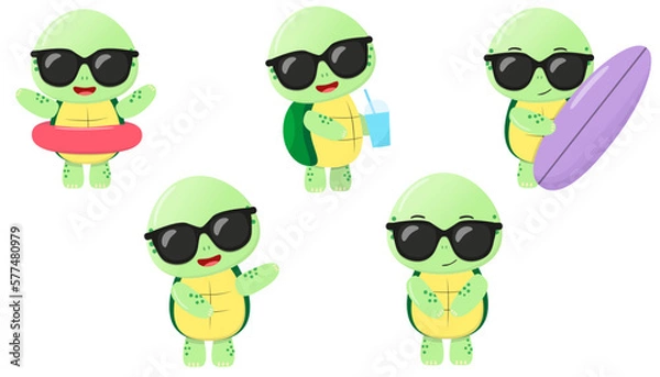 Fototapeta Set cute turtle. Vector illustration for designs, prints, patterns