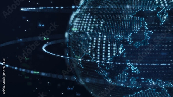 Obraz Planet Earth World Map Rotating Motion Graphic, Future Technology Business Concept