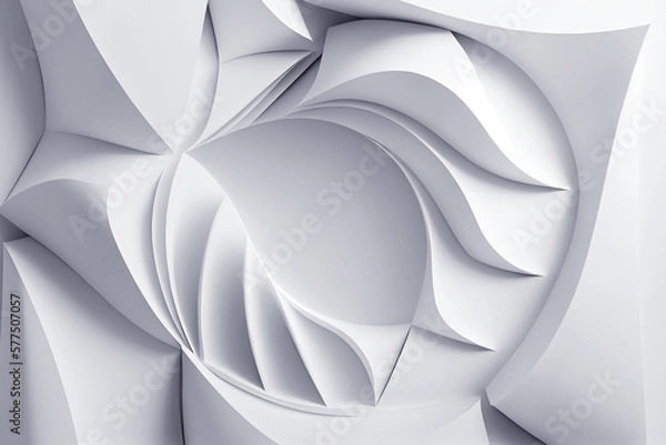 Fototapeta White geometric background with soft waves, origami, 3d rendering. Generative ai