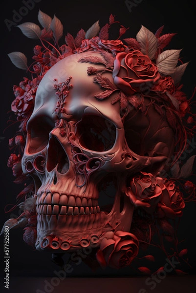 Fototapeta skull with roses rich in detail, Generative AI