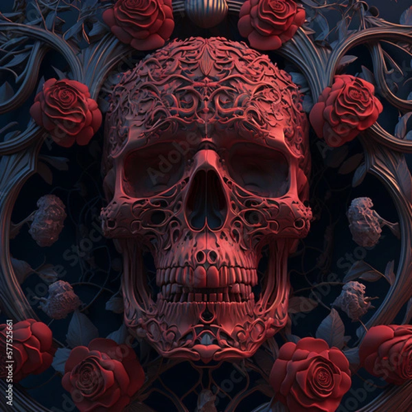 Obraz rose and skull, Generative AI