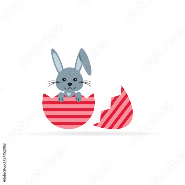 Obraz A rabbit with a broken Easter egg. Vector illustration.