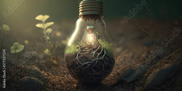 Fototapeta green plants grass in the lamp generative AI