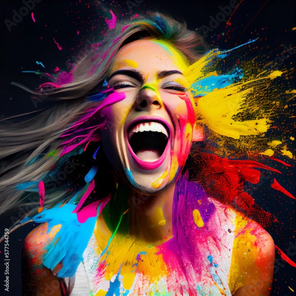 Fototapeta Beautiful happy colorful girl, generative ai